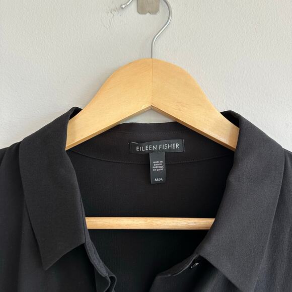 Eileen Fisher Silk Georgette Button Up Shirt Midi Dress Black M - Picture 4 of 9